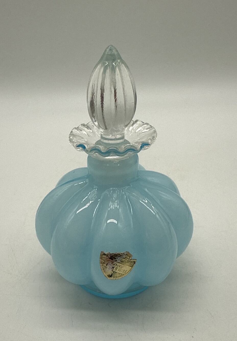 Vintage 1940’s Fenton Melon Blue Overlay Perfume Bottle Lady Berkshire As Is